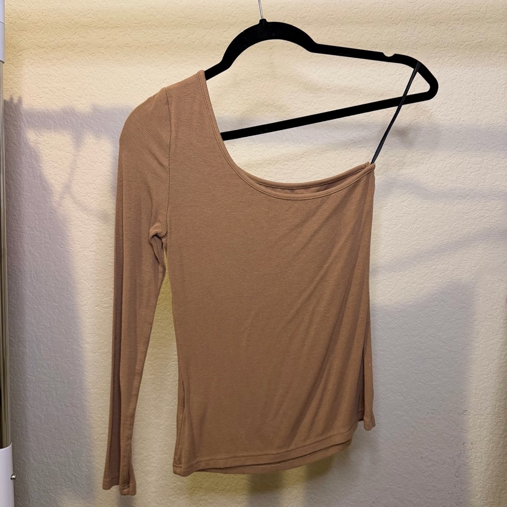 SHEIN Tan Asymmetrical One-Shoulder Blouse